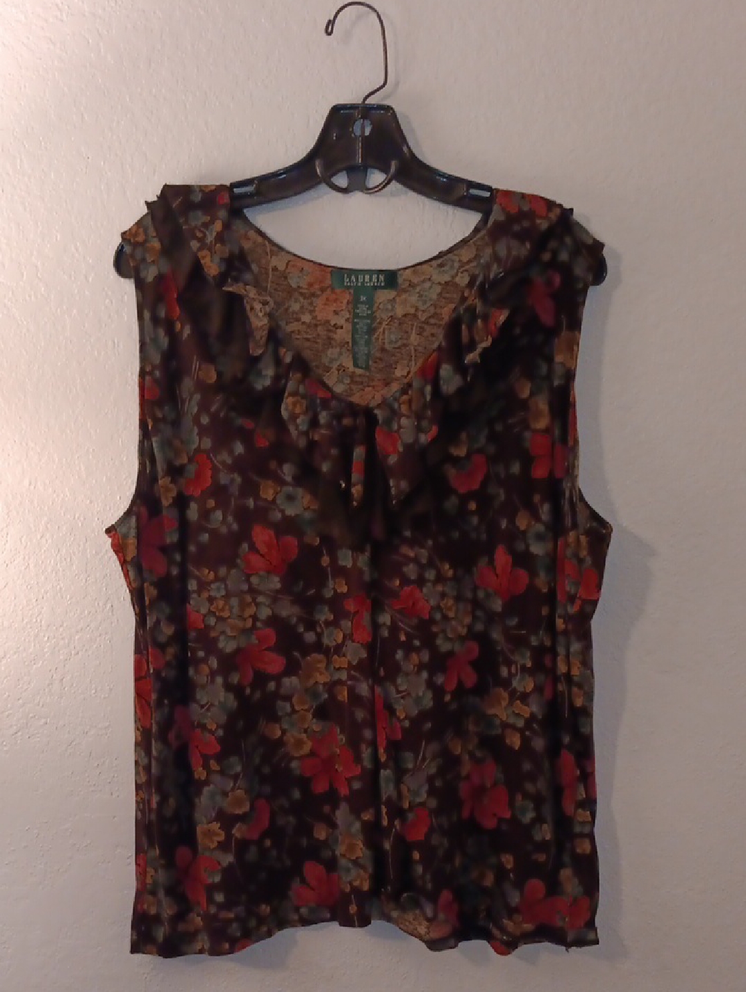 Lauren Ralph Lauren Brown Floral Ruffle Sleeveless Camisole